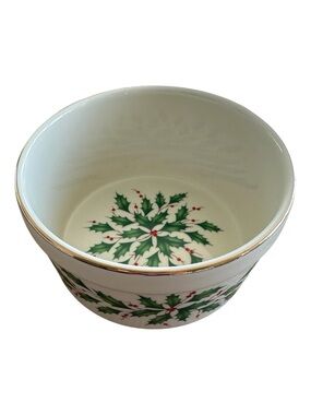 Lenox Holiday Green Holly White Dip Bowl Gold Rim Festive Christmas Decor
